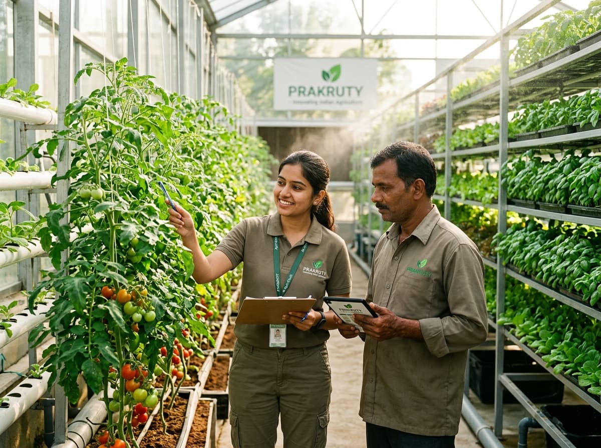 Prakruty agronomist and grower examining crop health in the field